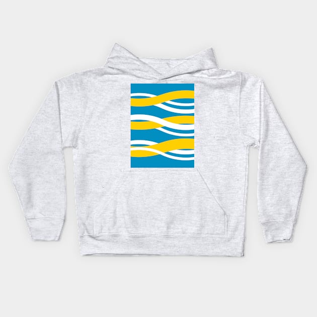 Yellow, White, Turquoise Interlocking Waves Kids Hoodie by PSCSCo